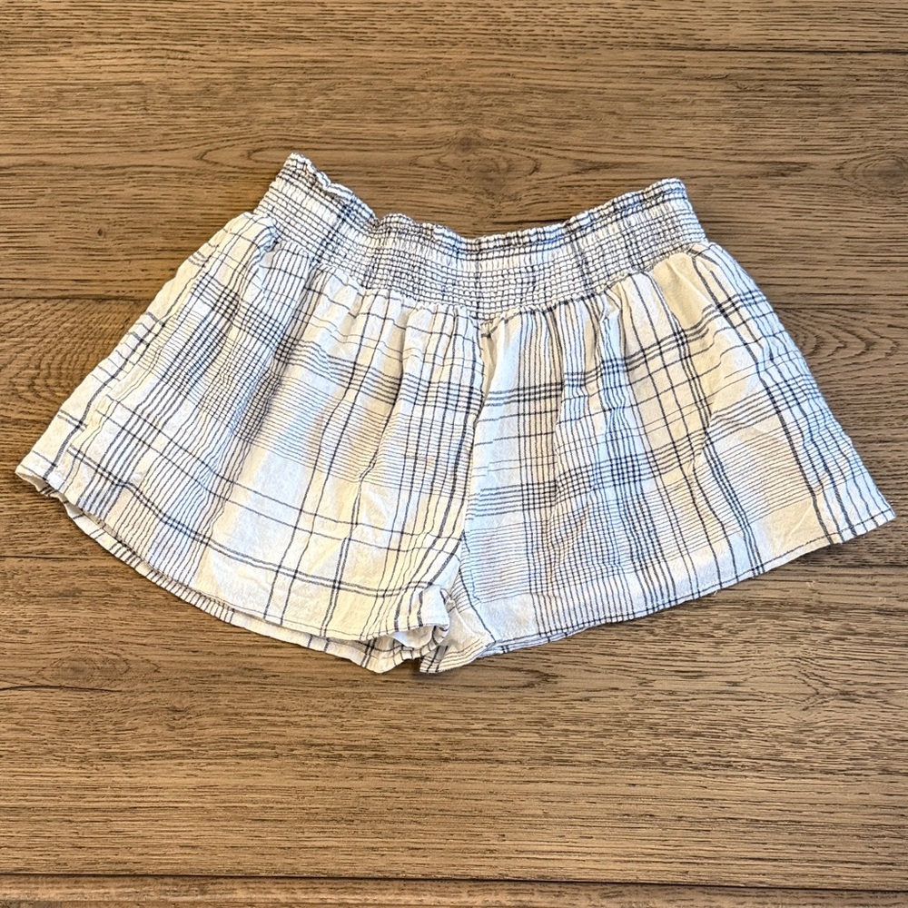 Kids Plaid Shorts in Cream and Blue